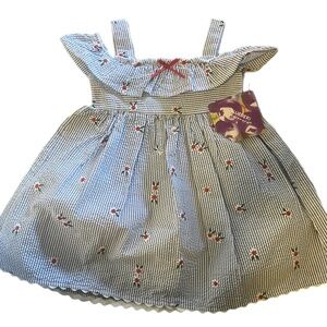 NWT strip Embroidered flowers scalloped details garden party summer dress